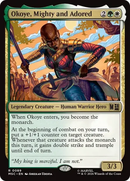 Okoye, Mighty and Adored, Marvel Super Heroes Commander — Magic: The Gathering card