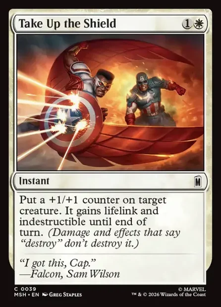 Take Up the Shield, Marvel Super Heroes — Magic: The Gathering card