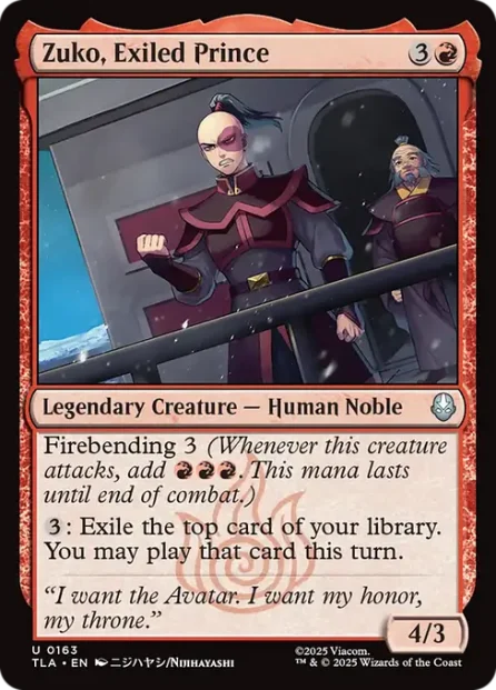 Zuko, Exiled Prince, Avatar: The Last Airbender — Magic: The Gathering card