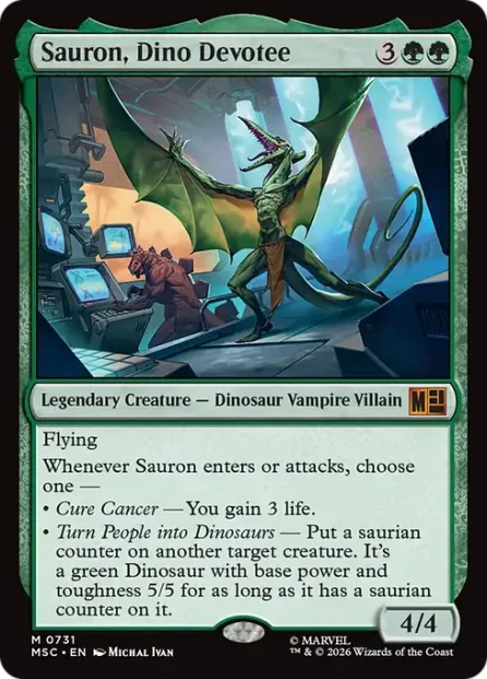 Sauron, Dino Devotee, Marvel Super Heroes Commander — Magic: The Gathering card