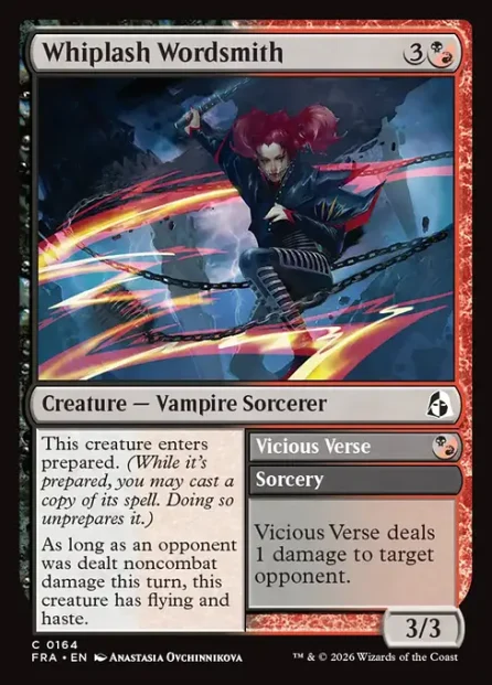 Whiplash Wordsmith // Vicious Verse, Reality Fracture — Magic: The Gathering card