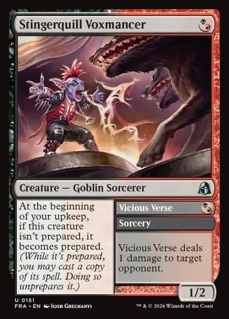 Stingerquill Voxmancer // Vicious Verse, Reality Fracture — Magic: The Gathering card