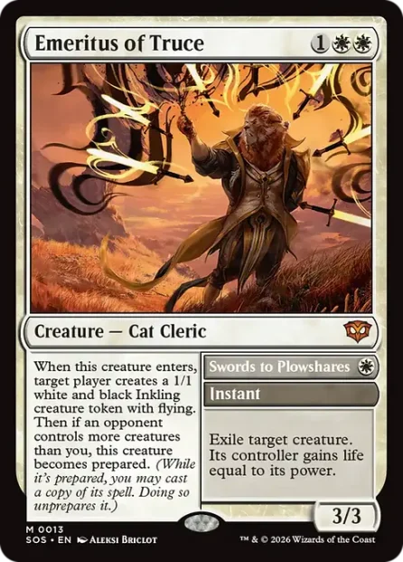 Emeritus of Truce // Swords to Plowshares, Secrets of Strixhaven — Magic: The Gathering card