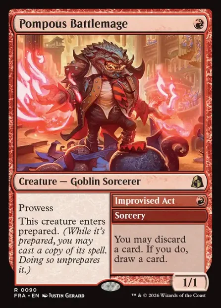 Pompous Battlemage // Improvised Act, Reality Fracture — Magic: The Gathering card