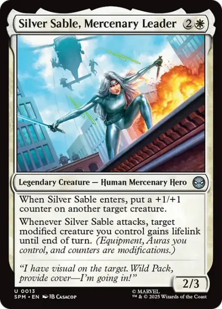 Silver Sable, Mercenary Leader, Marvel's Spider-Man — Magic: The Gathering card