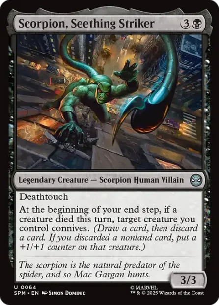 Scorpion, Seething Striker, Marvel's Spider-Man — Magic: The Gathering card